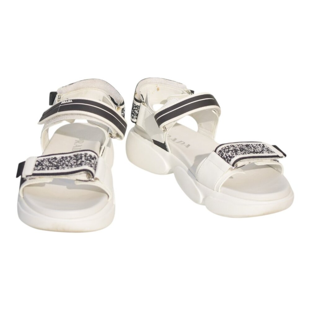 PRADA Cloudbust Logo-Embossed Rubber and Canvas-Trimmed Leather Sandals 37.5